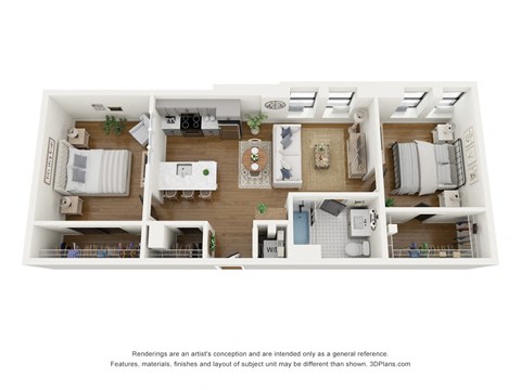 Floor plan for 2 beds, 1 bath, 803 sqft